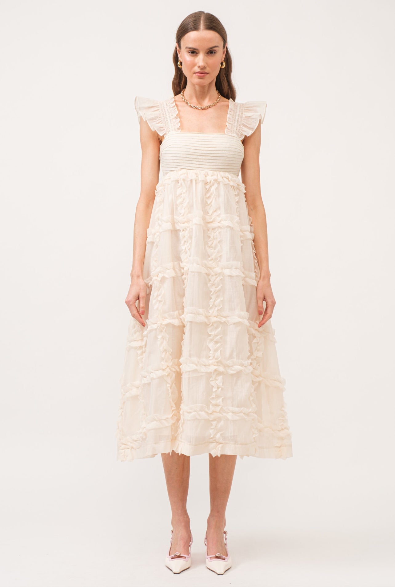 PLEATED BABYDOLL DRESS WITH FLUTTER SLEEVES